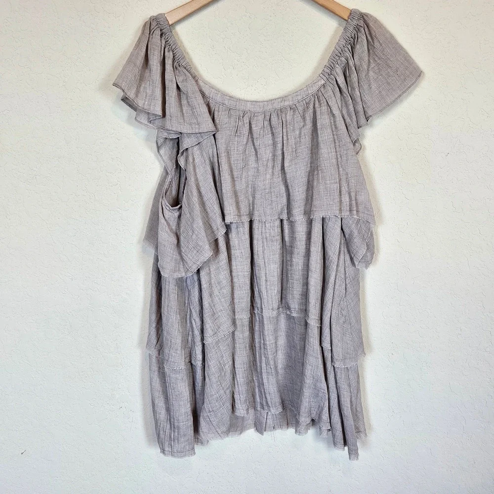 Oddy Brown‎ Ruffle Tiered Tunic Top Plus Size 3x Boho Chic Fairy Neutral